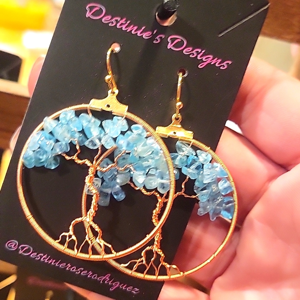 Aquamarine tree of life earrings